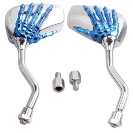 Pairs of Distinctive Skull Skeleton Hand 8mm 10mm Rearview Side Mirror for Motorcycle Scooter Moped Bike Standard Bike (Blue)