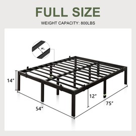 Feonase Full Size Metal Bed Frame, 14 Inch Platform Bed with 6 Non-Slip Mattress Gaskets, Heavy Duty Steel Slat Support, Noise-Free, No Box Spring Needed