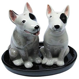 B2SEE LTD Bull Terrier Salt and Pepper Shaker Set Ceramic Dog Bull Terrier Gift 3 Piece Set