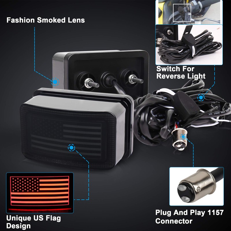 ATV Tail Light LED Smoke Lens with Reverse Brake Light,