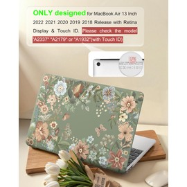 iCasso Compatible with MacBook Air 13 inch Case 2022 2021 2020-2018 Release A2337 M1 A2179 A1932, Cute Protective Plastic Hard Shell Case+Keyboard Cover for Mac Air 13.3,Green Frower