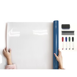 Magnetic Self-Adhesive Dry Erase Wallpaper with Magnetic Marker Tray, Dry Erase Markers and Microfiber Cloth (24" Tall x 36" Wide) Peel and Stick Backing