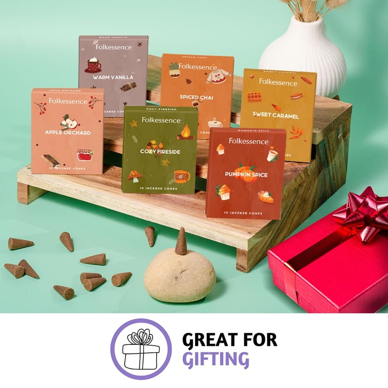Folkulture Autumn Incense Cones Pumpkin Spice, Vanilla -Set of 6