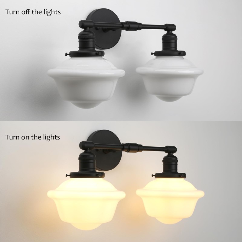 Pathson 2-Lights Milk White Glass Wall Sconce Lights, Modern Classic