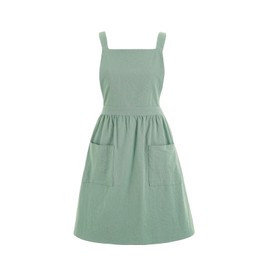Pinknoke Cotton Linen Pinafore Apron Dress for Women with Pockets Cute Art Chef Aprons for Kitchen Baking Gardening Painting (Sage Green)