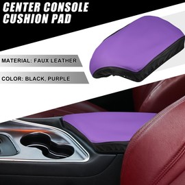 A ABSOPRO Center Console Armrest Cover Middle Console Cover for Dodge Challenger 2015-2023 Faux Leather Black Purple