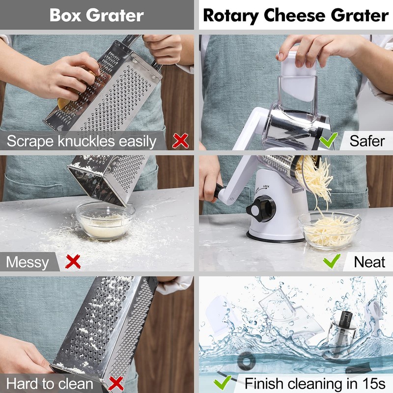GDL Cheese Grater Rotary, Vegetable Slicer with 3 Interchangeable Drum
