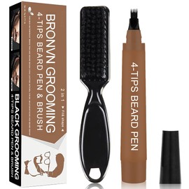 Beard Filler Pencil, Beard Filling Pen Kit, Beard Filler Pen with Beard Brush, Effective Improvement Facial Hair Beard Pen for Moustache & Eyebrows, with 1 Beard Brush (Dark Brown)
