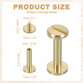 sourcing map 10 Sets Chicago Screw Rivets M4x18mm Metal Phillips Head Post Nail Rivet Stud Screws Connectors for DIY Leather Belt Bag Craft Bookbinding, Brass