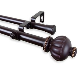 Maykoosh Baroque Bonanza Home Decorative Window Double Curtain Rod, Includes - Finials, Brackets, Telescoping Poles, Wall Mounted, Mahogany.4 H X 4" W X 65" L