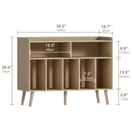 ChooChoo Record Player Stand, Turntable Stand with Vinyl Storage, Record Player Cabinet Up to 350 Albums, Cube Storage Organizer for Living Room, Natural