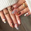 Uñas postizas de almendra, color marrón, tamaño mediano, estilo francés,