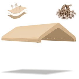 10x20FT Carport Replacement Canopy Top Cover, Garage Top Shelter Cover with Ball Bungees,Beige(Frame Not Include)