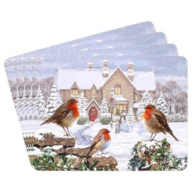 Set of 4 Place Mats - Christmas Robins Design