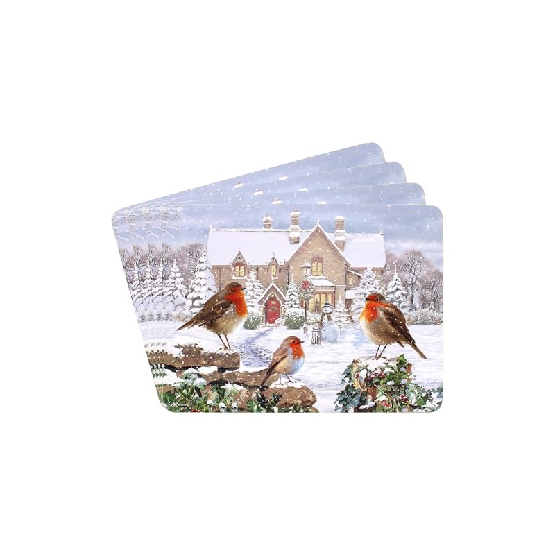 Set of 4 Place Mats - Christmas Robins Design