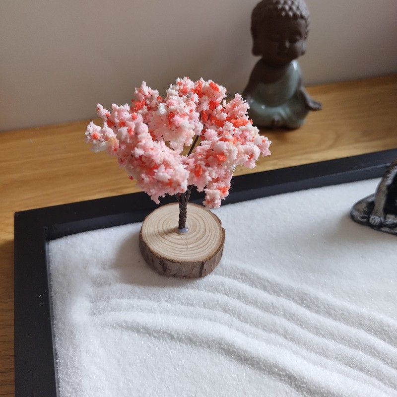 ZEN&TAO Japanese Miniature Zen Garden Black Tray with Buddah Statue,