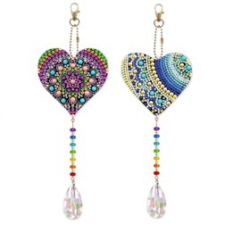 Pack of 2 Diamond Painting Wind Chimes, Heart Diamond Painting Pendant, Hanging Craft, Diamond Painting, Full Rhinestone with Tool Bag for Windows, Garden, Outdoor Use