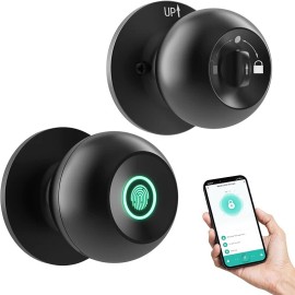Smart Fingerprint Door Lock, Bluetooth and Tuya App Integration Keyless, Knob - Black