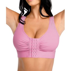 FeelinGirl Front Closure Post Surgery Bra with Adjustable Straps for Breast Reductions Augmentation Surgical Compression Bra Pink S