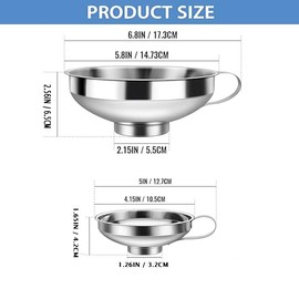 MITUMORMOR Set of 2 Stainless Steel Funnel with Handle, Large Jam Funnel Set, Wide Opening Preserving Funnel for Kitchen, Jam, Liquid, Oil, Beans