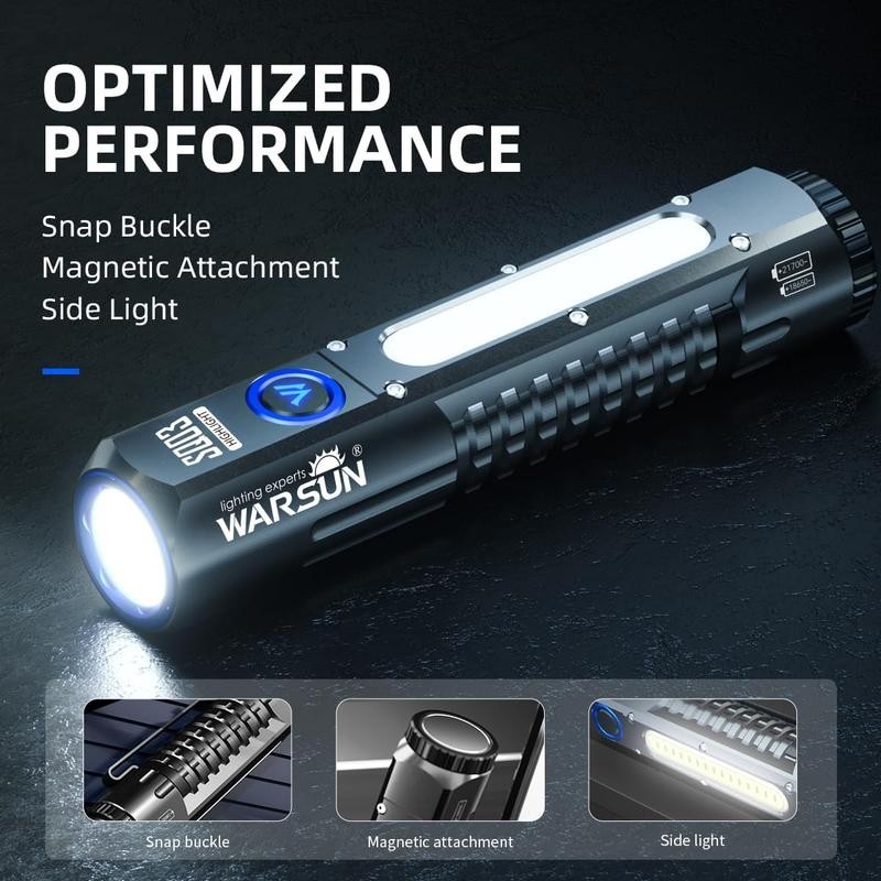 Warsun Rechargeable Flashlight High Lumens 8 Lighting Modes Portable Waterproof