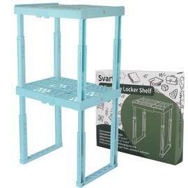 Locker Shelf Adjustable Height and Width, Locker Organizer for Work, Locker Shelves for School Locker, Stack-able Locker Stand Tools for Gym Locker, Locker Accessories Stuff, Mint-Blue, Pack of 2