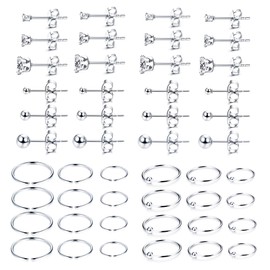 MILACOLATO 24 Pairs Tiny Stainless Steel Stud Earrings for Mens Womens Small Endless Hoops Earrings Set CZ Ball Stud for Lip Tragus Cartilage Piercing Jewlry