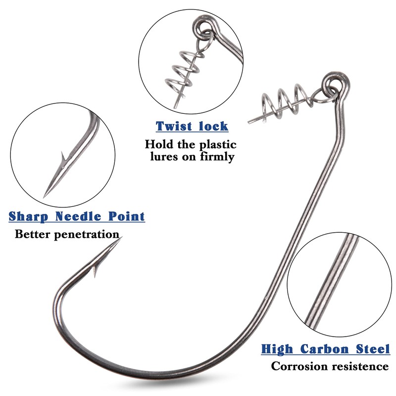 Twistlock Fishing Hooks 50pcs Worm Hooks with Centering Pin Spring