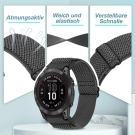 XANS Elastic Bracelet Compatible with Garmin Fenix 8 51 mm/Fenix 7x/7x Pro/Fenix 6x/6x Pro/Fenix 5x/5x Plus/Fenix 3/3 HR, 26 mm Nylon Watch Strap for Garmin Enduro 2/Instinct 2X/Descent MK1/MK2