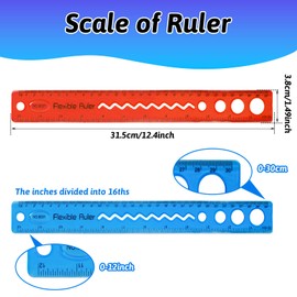Grevosea 2 Pcs Flexible Rulers, 12 Inch Plastic Ruler with Centimeters and Inches Bendable Soft Rulers for Kids & Adults School Home Office Supplies (red+Blue)