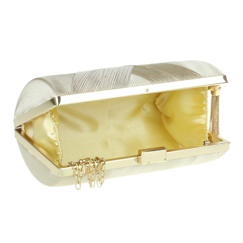 Girly Handbags Ladies Compact Satin Stripe Clutch Bag, gold