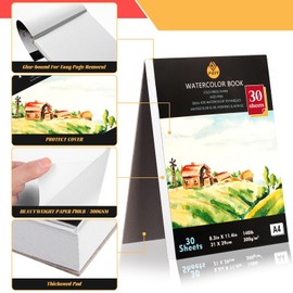 Watercolor Paper, 30 Sheets 300gsm/140lbs Drawing Paper Pad. A4 Watercolor Book Pad Acid Free, Cold Pressed, Watercolor Sketchbook for Painting, Drawing, Quick Drawing and Mixed Media. (颜色A)