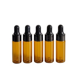PYAWI 50Pcs 5ml Sample Dropper Bottles，Amber Glass Dropper Bottles for Essential Oils Sample Cosmetic Perfume Traveling