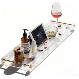 Acrylic Bathtub Tray, NEWRAIN Luxury Bath Caddy Tub Table,Unique House Warming Gifts, New Home, Anniversary and Wedding Gifts for Couple, Bathroom Accessories for Spa or Reading Lite Style