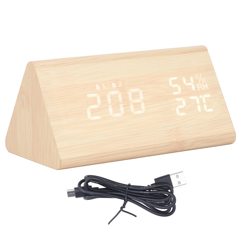 LED Digital Alarm Clock Multipurpose Wooden Clock with Voice Control
