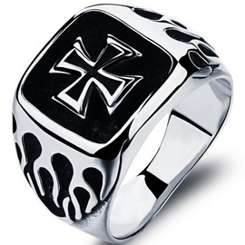 Stainless Steel Crusade Cross Biker Ring (Silver, Z+1)