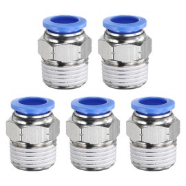 sourcing map 5pcs Push to Connect Fittings 12mm Tube OD x 1/2" NPT Thread Male Straight Union Fittings Brass Quick Connect Pneumatic Accessories for Trailers Air Brake System, Blue