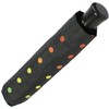Folding Umbrella Stable with Automatic Black Printed Rainbow Dots, Black
