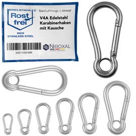 Pack of 2 Carabiner Hooks Large 12 mm Strong Carabiner Stainless Steel Hook Keyring with Eye Thimble 12 x 140 mm Key Ring Hammock Swing