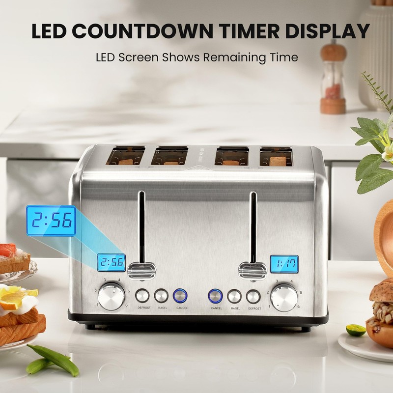 Roter Mond Countdown Stainless Steel 4 Slice Toaster with Bagel,