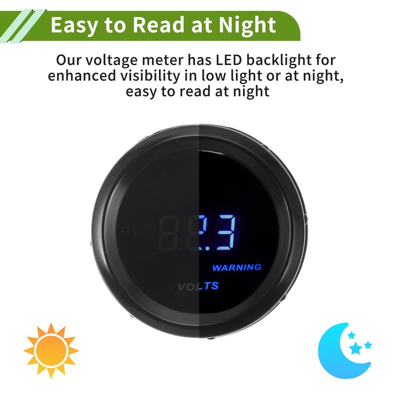 VekAuto 2" 52mm DC 12V Voltage Gauge Blue Light LED