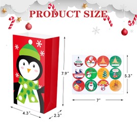 Jaywayang 24Pack Christmas Treat Bags, Small Xmas Gift Bags with Stickers, Goodie Mini for Holiday Gifts Wrapping Party Favor.