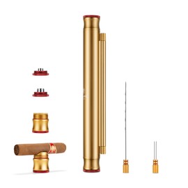 CIGARLOONG Cigar Tube Portable 5-in-1 with Double Size Cigar Punch & Twin Nubber & Cigar Holder & Draw Enhancer, Moisture Multifunctional Alloy Tube for Cigar Lovers (Gold)