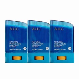 AHC 내추럴 퍼펙션 더블 쉴드 선스틱 22g (SPF 50+) 파랑색 3개 AHC Natural Perfection Double Shield Sunscreen Stick 22g (SPF 50+) Blue Color Pack of 3 [Blue 22g 3 pieces]