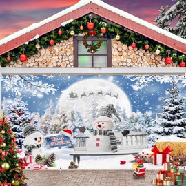 Christmas Garage Door Decorations Backdrop Banner 7x16ft Christmas Garage Door Cover Winter Forest Snowman Holiday Large 2 Car Xmas Garage Door Banner Outdoor Christmas Garage Door Background Supplies