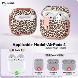 Polislime for Apple AirPod 4 Case Cover 2024 with Lock,Clear TPU Floral AirPod 4th Generation Cases for Women Girly, Air Pod Gen 4 Pro Case with Keychain & Cleaner Kit- Oil Leopard Print