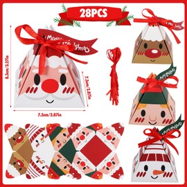 28PCS Christmas Sweet Boxes, Small Gift Boxes Gift Bags with Ribbon Ties and Labels for Christmas New Year (4 Styles)