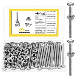 28 pieces carriage bolts M6 x 60 mm stainless steel, lock bolts stainless steel, gate hinge screws nuts set, M6 flat head screws with flange nuts, threaded screws set, round head screws