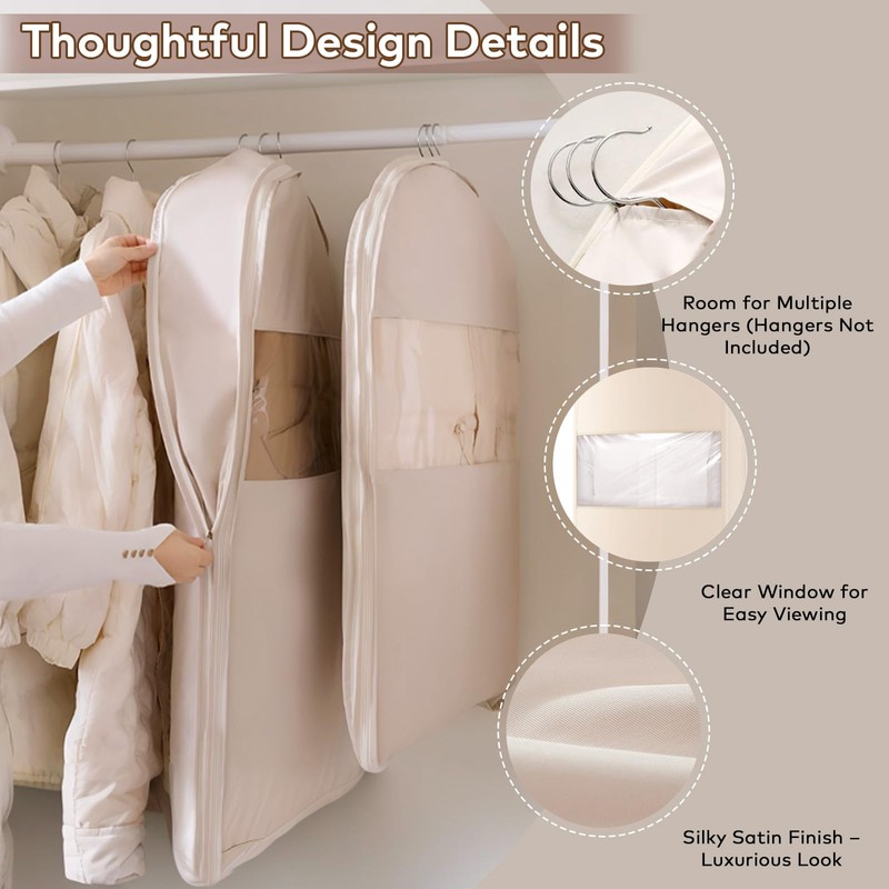 2 Pack Space Saving Hanging Garment Bags with Self Compression