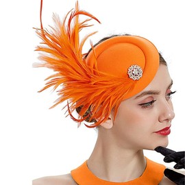 Tea Party Fascinator Orange Hat, 1920s Derby Kentucky Hat, Church Lady Hats Black, Yellow Ladies Hat, 2024 Kelly Green Hat Women, Red color Fascinator Women,Red color Fascinators For Women,Pillbox Hat